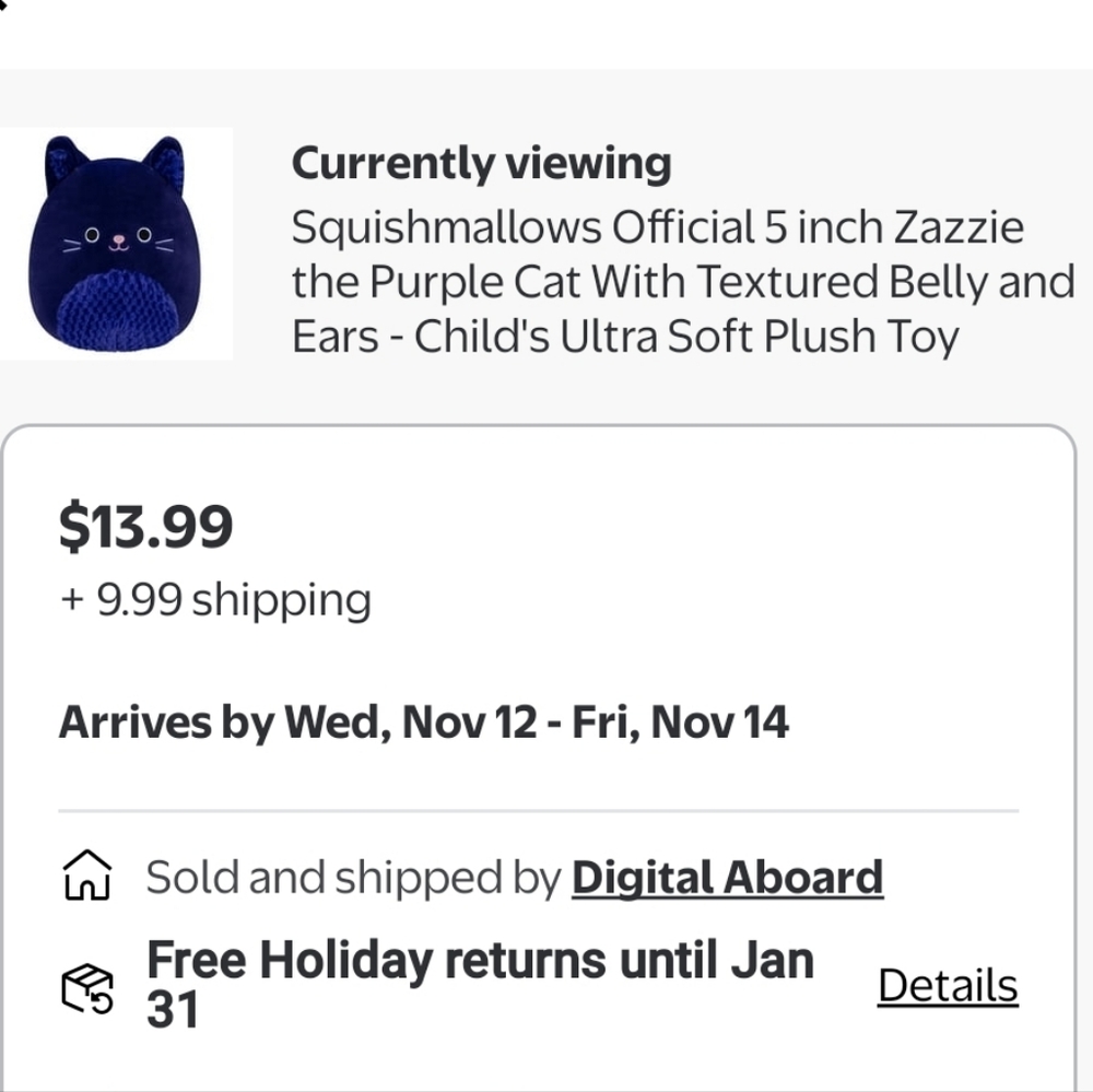 Squishmallows Purple Cat Plush Toy